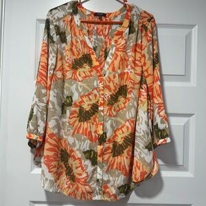 NYDJ Orange Button Down Blouse with Notched Collar